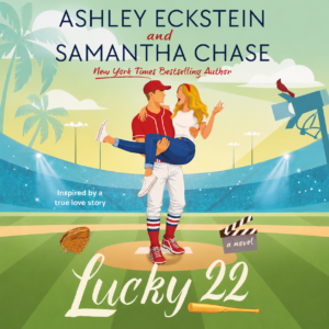 ChatGPT Image Jul 31 2026 01_43_43 PM - LHV Audio Services Book cover showing a couple in baseball outfits embracing on a sunny stadium field, with palm trees and the title 'Lucky 22' at the bottom.